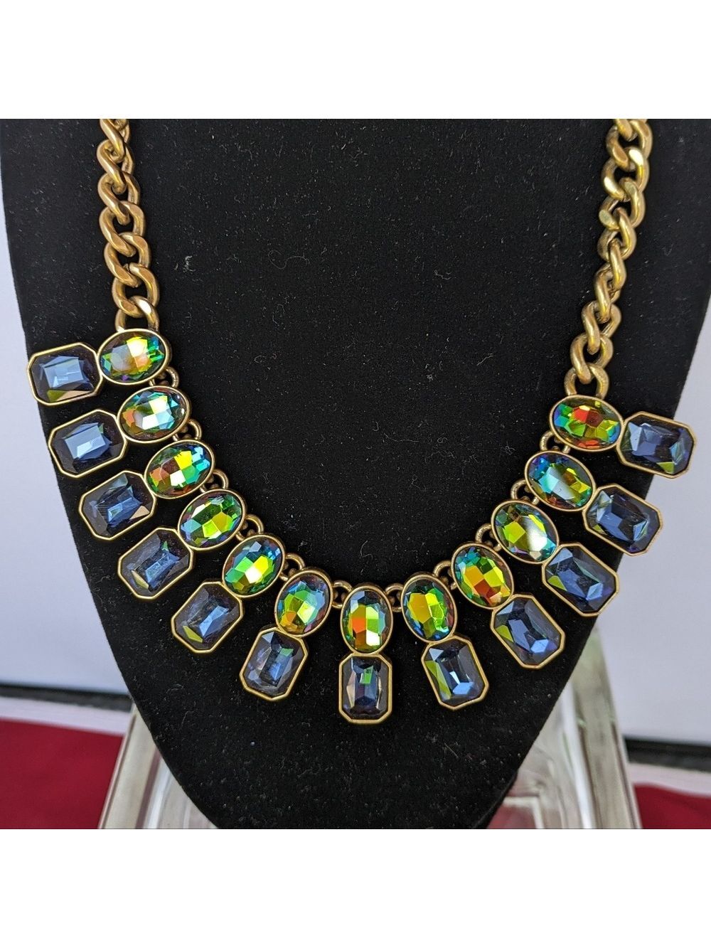 J.Crew Ombre Crystal Drop Necklace Multi Color Light Gold Ox Plated - Picture 10 of 11